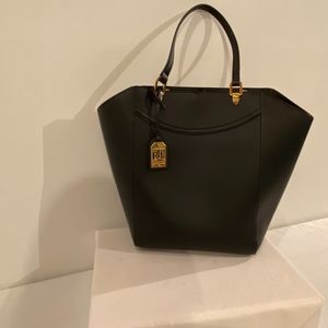 Ralph Lauren Black Faux Leather Tote